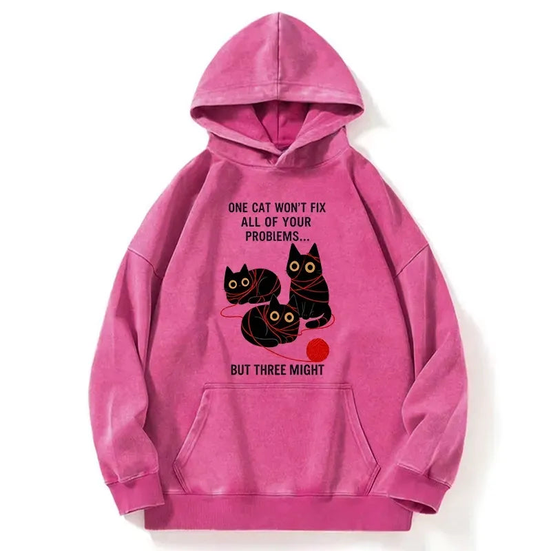 Kyoto-Lion Three Cats Fix All Problems Washed Hoodie