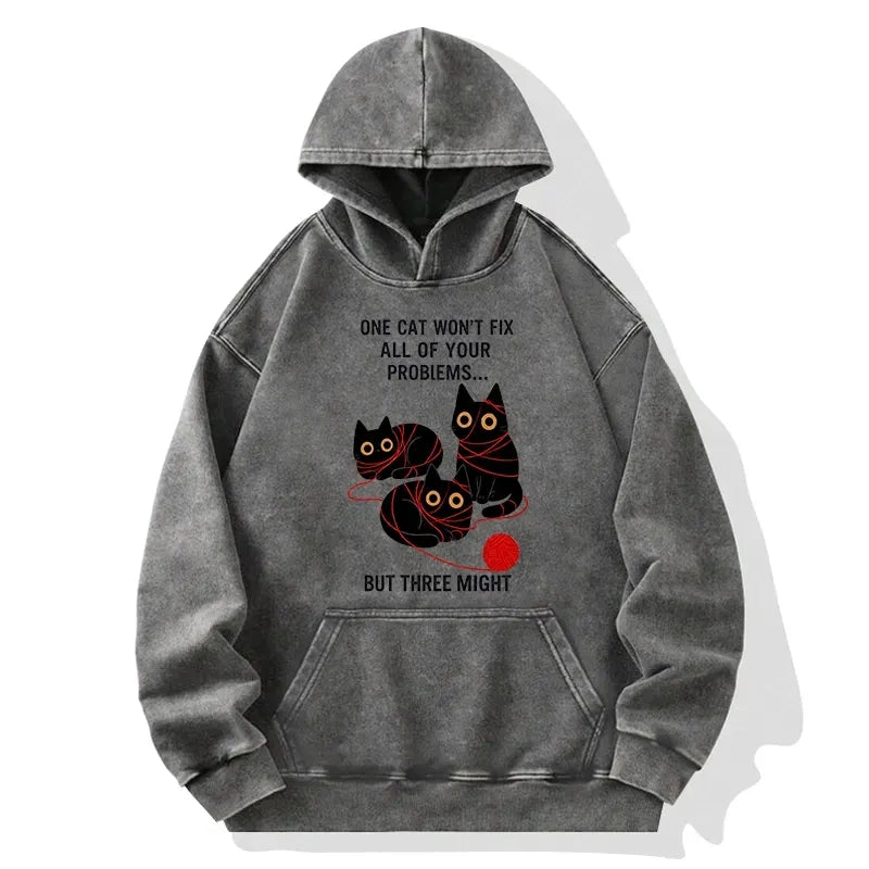 Kyoto-Lion Three Cats Fix All Problems Washed Hoodie