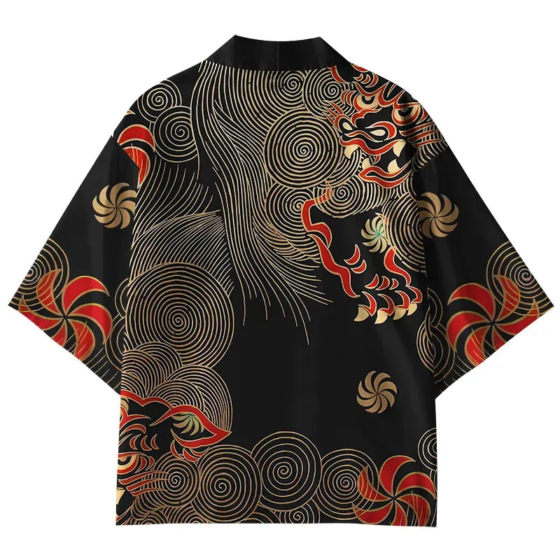 Kyoto-Lion Japanese Circle Pattern Kimono Cardigan