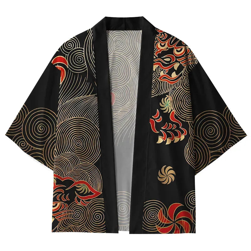 Kyoto Lion Pattern Casual Cardigan