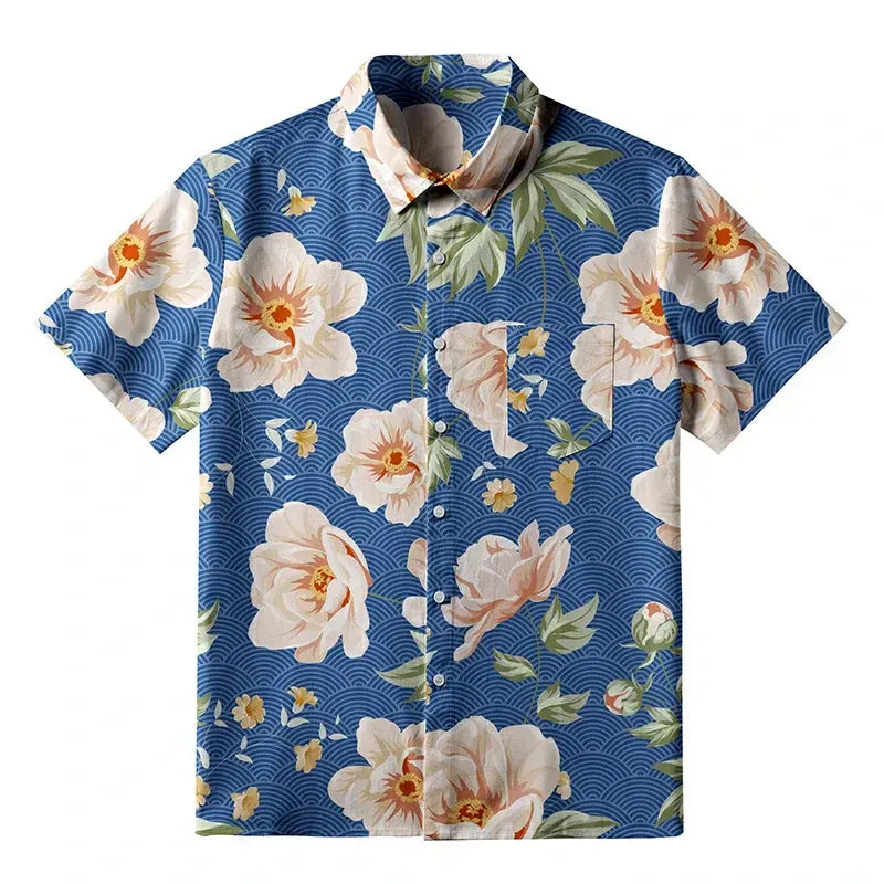 Japanese vintage flower wave button up shirt