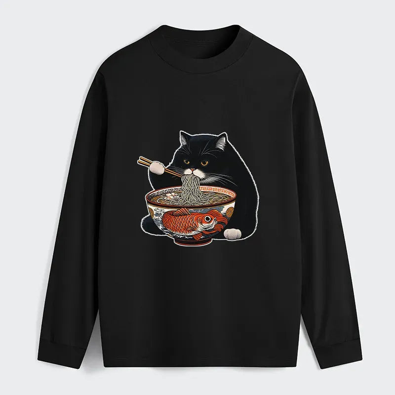 Kyoto-Lion Fat Cat Eating Ramen Classic Long Sleeve T-Shirt