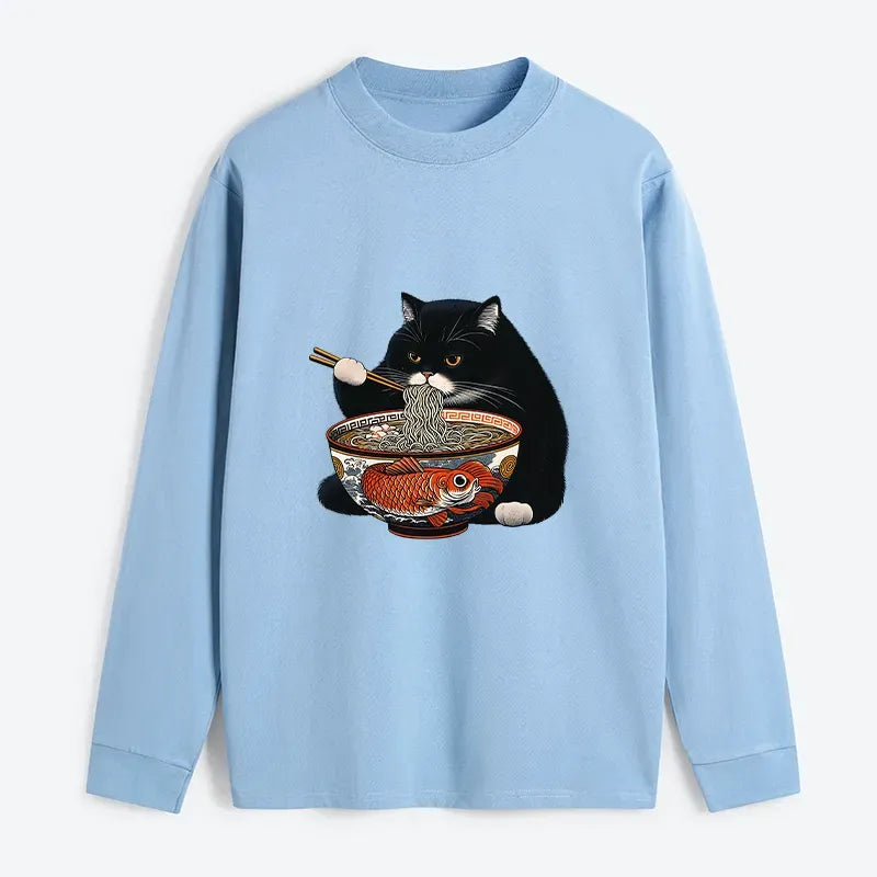 Fat Cat Eating Ramen Tee for Japan Lovers