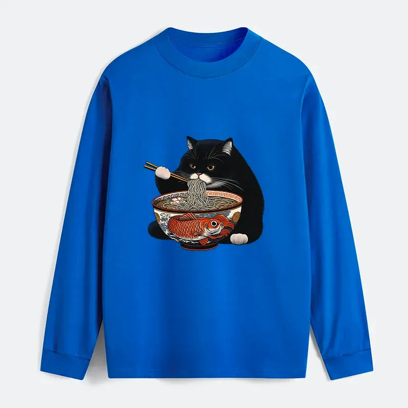 Kyoto-Lion Fat Cat Eating Ramen Classic Long Sleeve T-Shirt