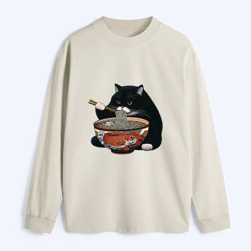 Kyoto-Lion Fat Cat Eating Ramen Classic Long Sleeve T-Shirt