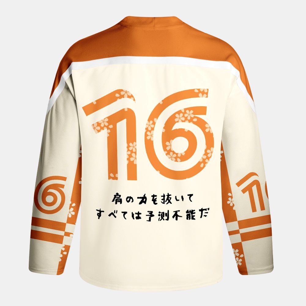Kyoto-Lion Zen Relax Cat Graphic Long-Sleeve Hockey Jersey