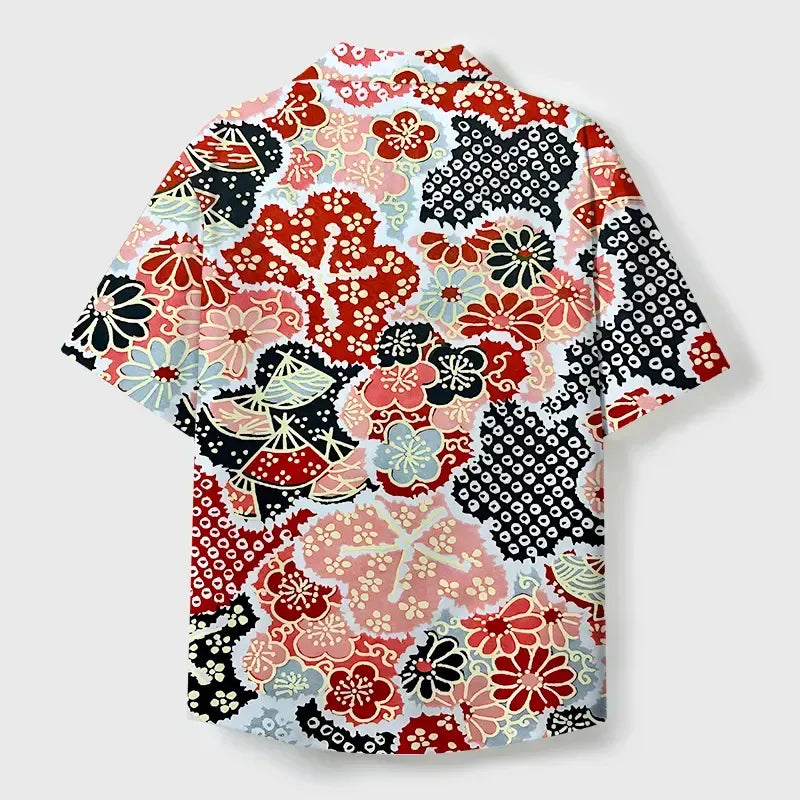 Kyoto-Lion Floral Symphony Cuban Collar Shirt