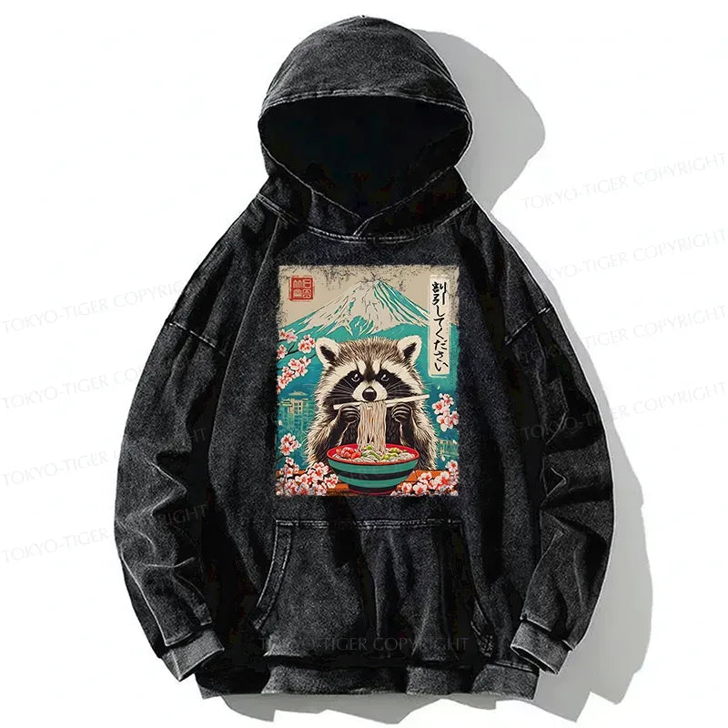 Kyoto-Lion Please Give Raccoon A Discount Washed Hoodie