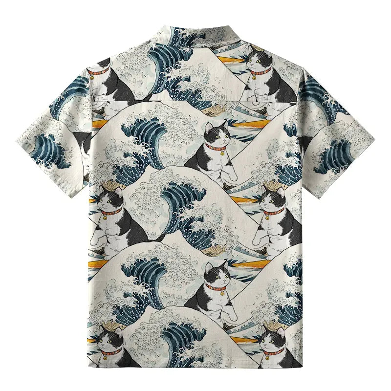 Vintage Japanese Cat Shirt for Streetwear