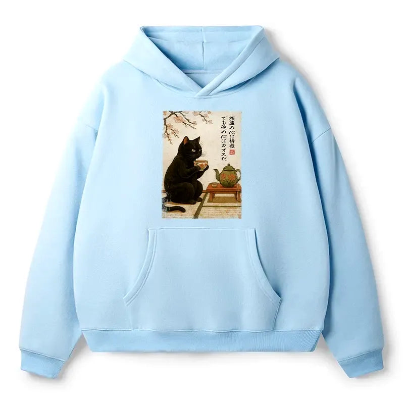 Japanese Black Cat Tea Time Hoodie