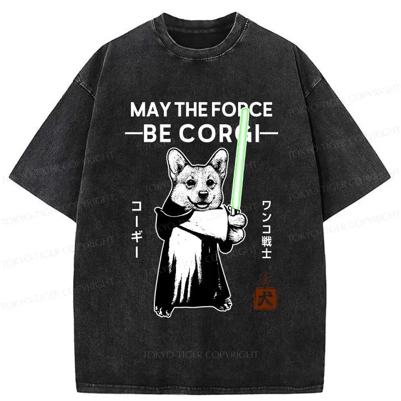 Funny Corgi Warrior Washed T-Shirt