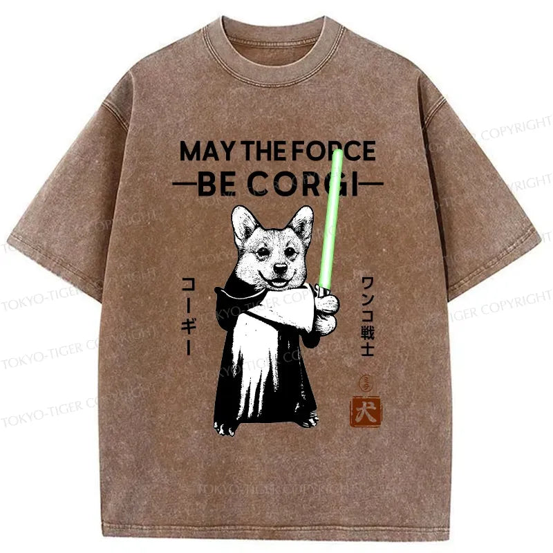 Funny Corgi Warrior Washed T-Shirt