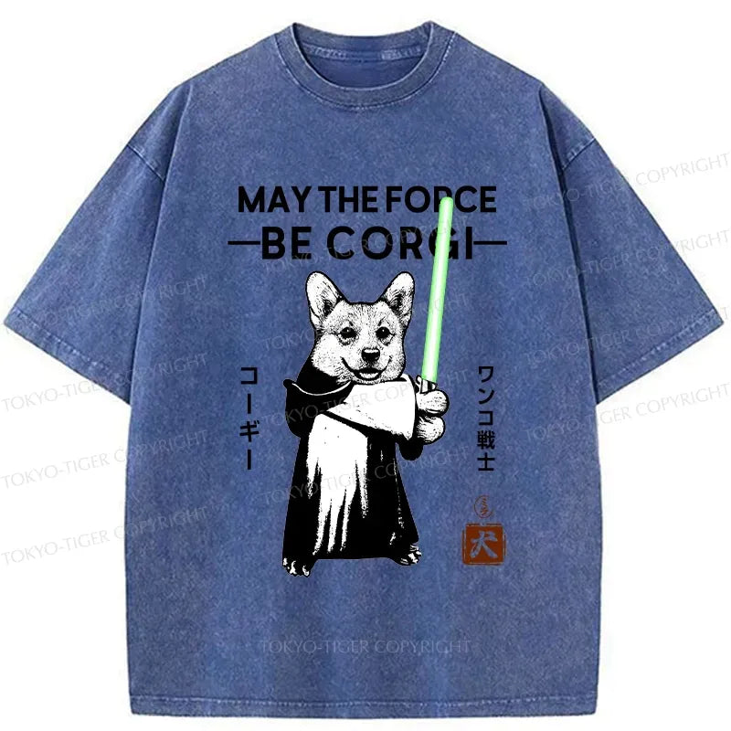 Funny Corgi Warrior Washed T-Shirt