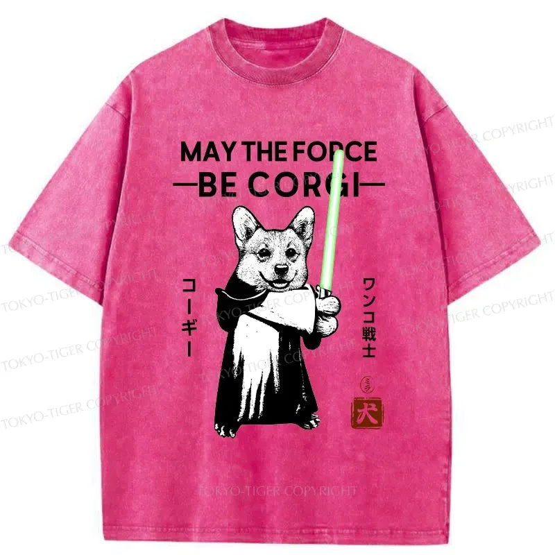 Kyoto-Lion Funny Corgi Warrior Washed T-Shirt