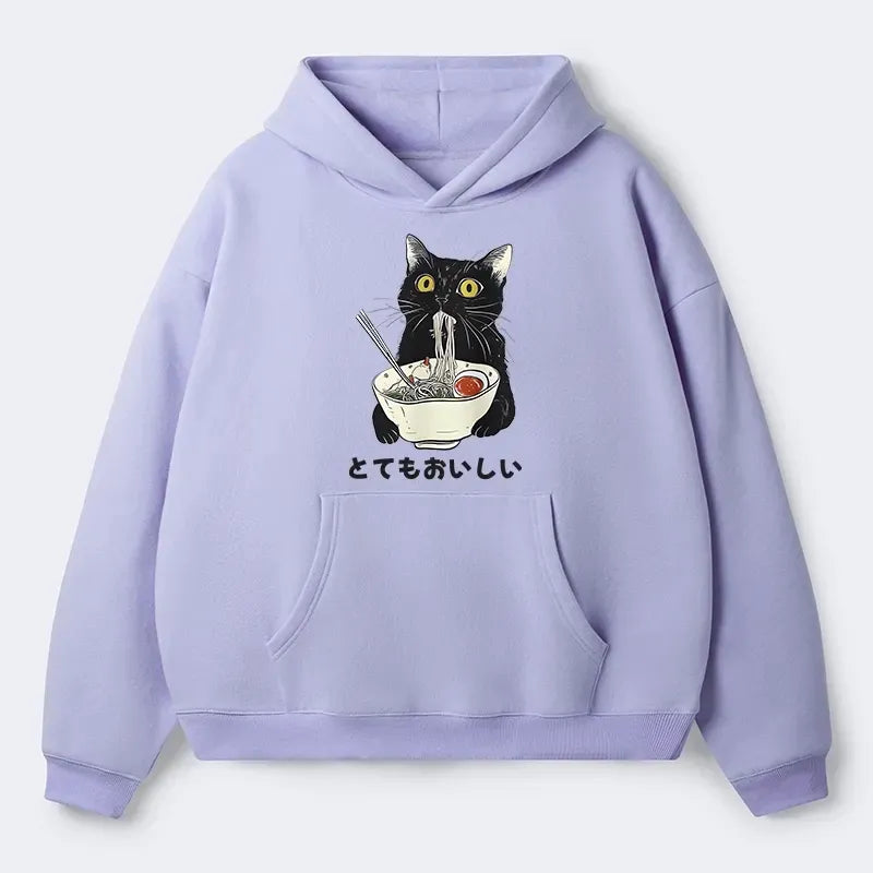 Kyoto-Lion Cats Eat Ramen Noodles Adult Fleece Hoodie