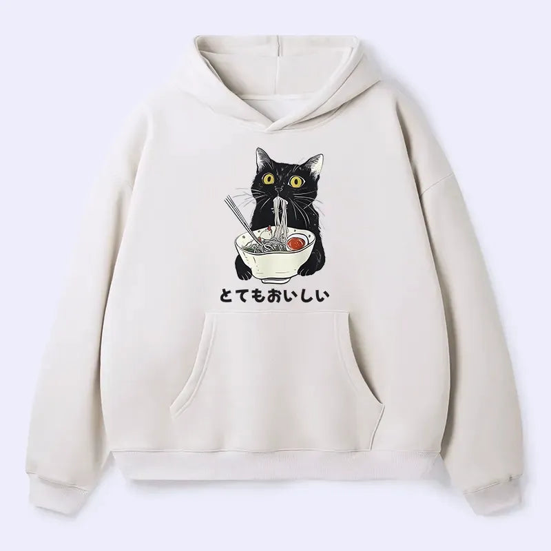Kyoto-Lion Cats Eat Ramen Noodles Adult Fleece Hoodie