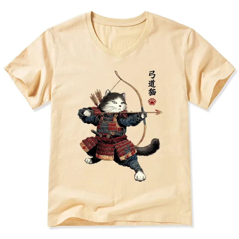 Japanese Samurai Cat T-Shirt Premium Quality