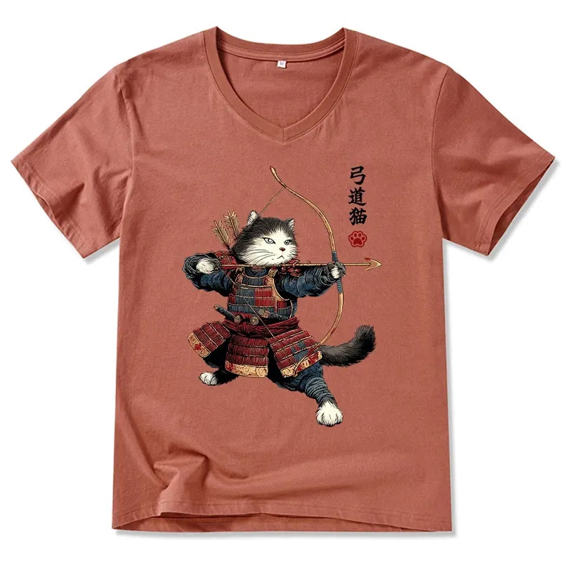 Japanese Samurai Cat T-Shirt Premium Quality