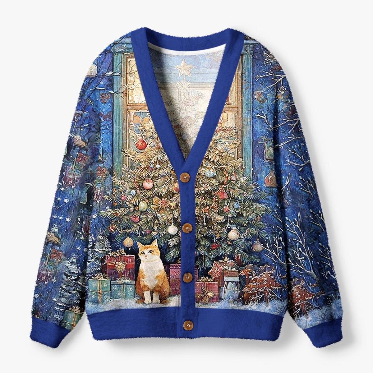 Kyoto-Lion Meowy Christmas Wonderland Ugly Cardigan Sweater