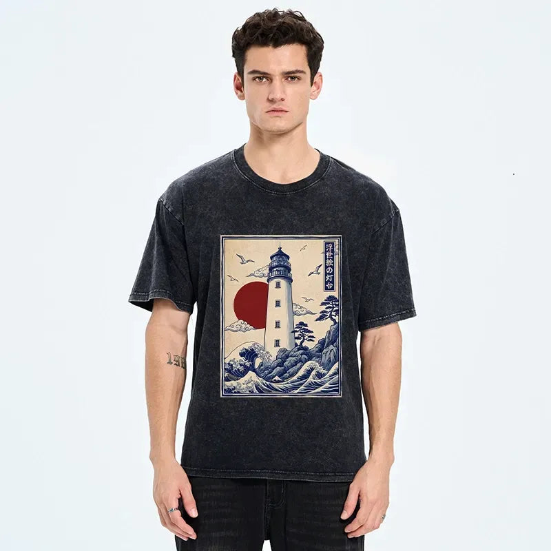 Japanese wave washed t-shirt on sale