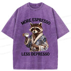 Japanese Raccoon Drinking Coffee T-Shirt