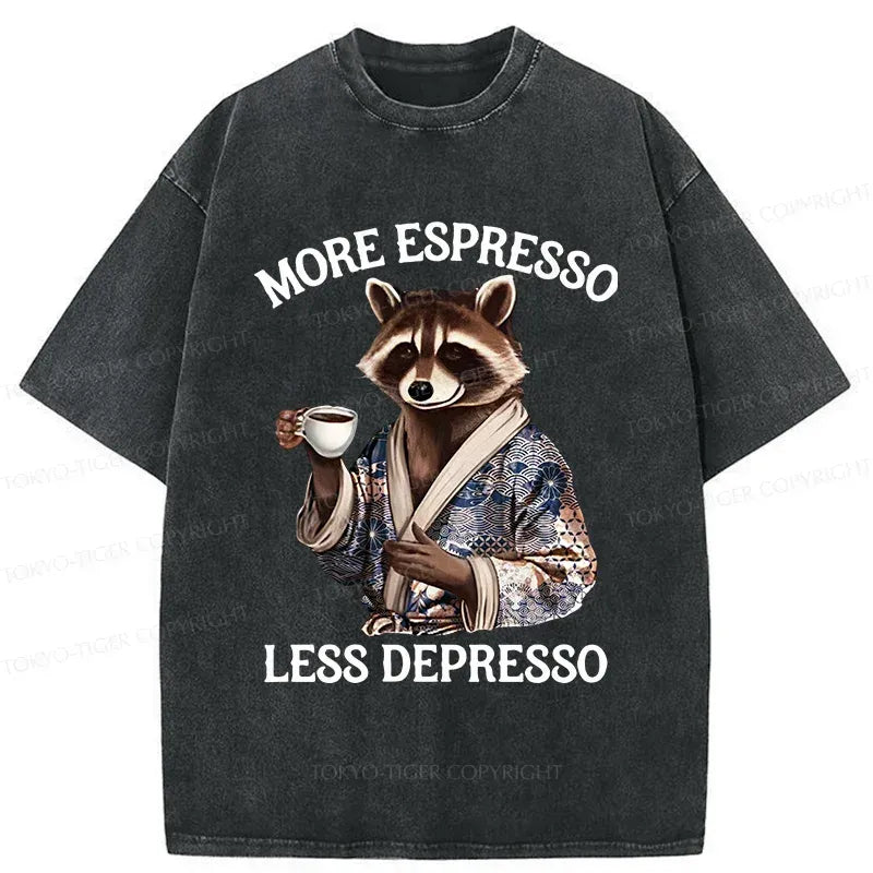 Japanese Raccoon Drinking Coffee T-Shirt