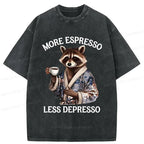 Japanese Raccoon Drinking Coffee T-Shirt