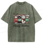 Kyoto-Lion Four Kittens Christmas Washed T-Shirt