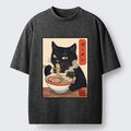 Kyoto-Lion Ramen Eating Cute Cat Washed T-Shirt