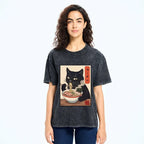 Kyoto-Lion Ramen Eating Cute Cat Washed T-Shirt