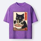 Kyoto-Lion Ramen Eating Cute Cat Washed T-Shirt