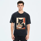 Kyoto-Lion Ramen Eating Cute Cat Washed T-Shirt