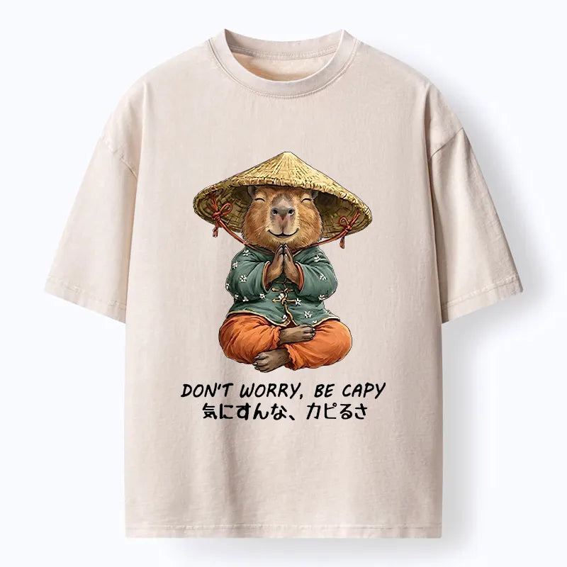 Kyoto-Lion Zen Capybara Funny Meme Washed T-Shirt