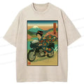 Kyoto-Lion Geisha Riding A Motorcycle Washed T-Shirt