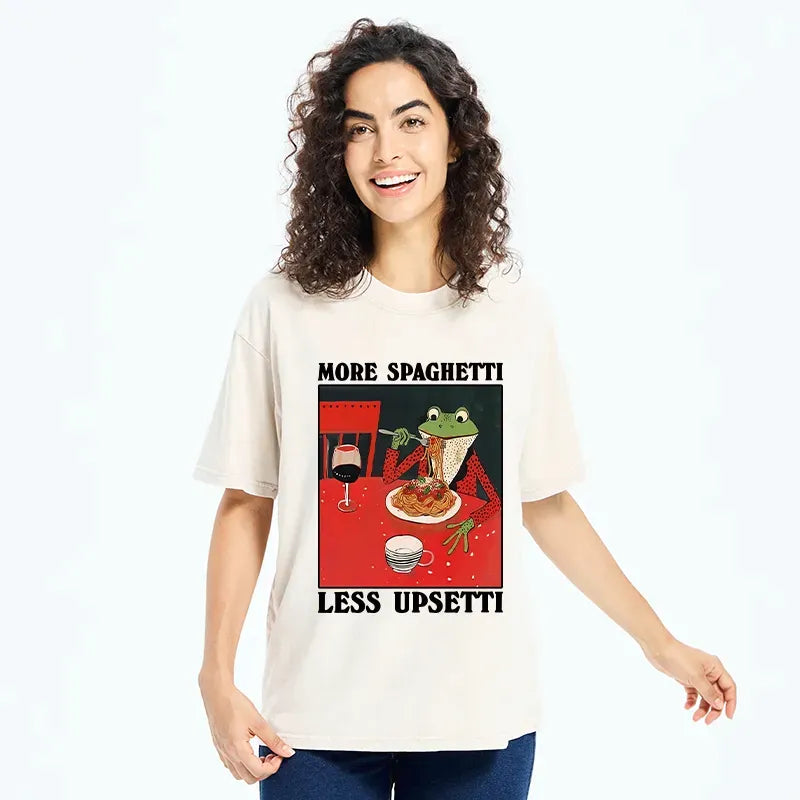 Kyoto-Lion Frog Eating Spaghetti Washed T-Shirt