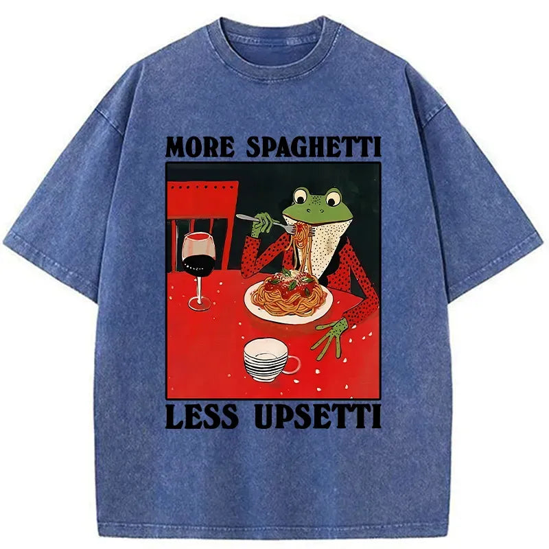 Kyoto-Lion Frog Eating Spaghetti Washed T-Shirt
