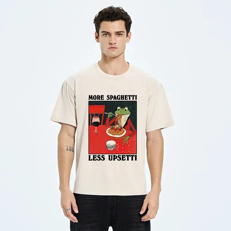 Kyoto-Lion Frog Eating Spaghetti Washed T-Shirt