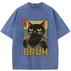 Japanese Vintage Black Cat T-Shirt for Streetwear