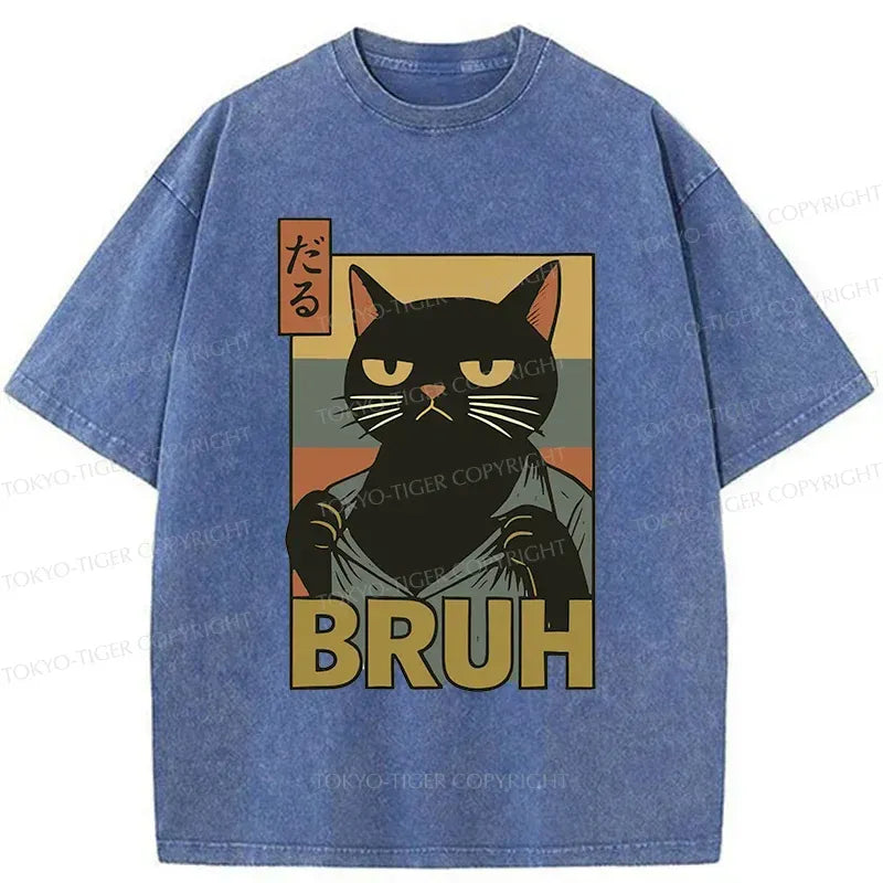 Japanese Vintage Black Cat T-Shirt for Streetwear