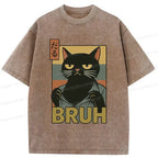 Kyoto-Lion Black Cat Bruh Washed T-Shirt