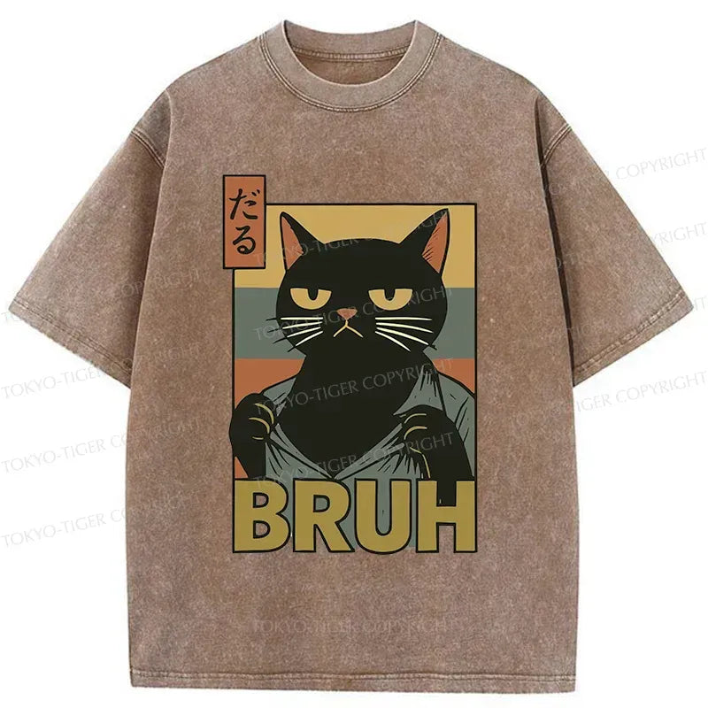 Kyoto-Lion Black Cat Bruh Washed T-Shirt