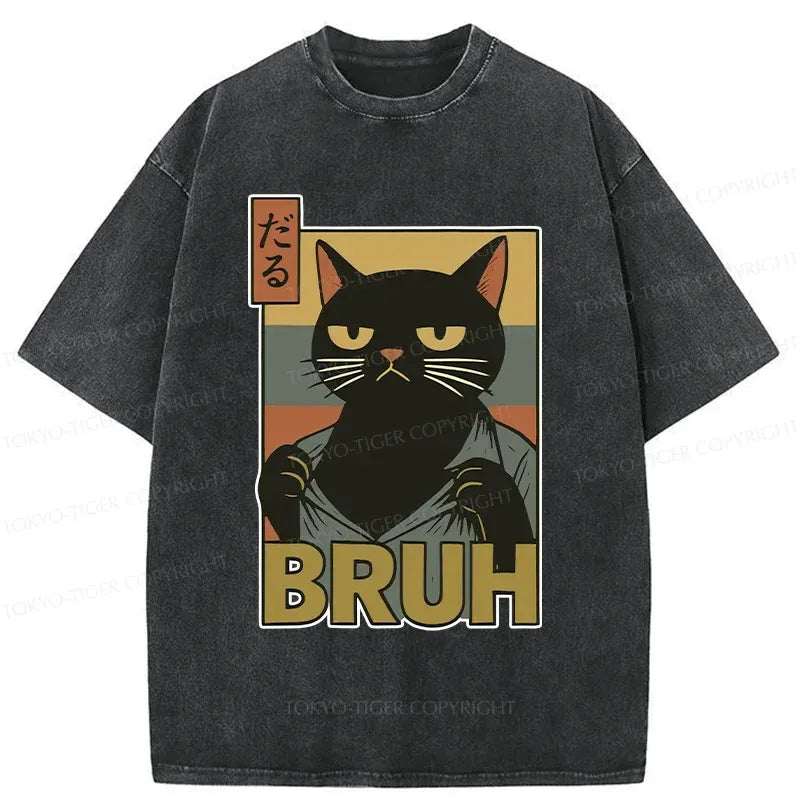Japanese Vintage Black Cat T-Shirt for Streetwear