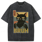 Japanese Vintage Black Cat T-Shirt for Streetwear