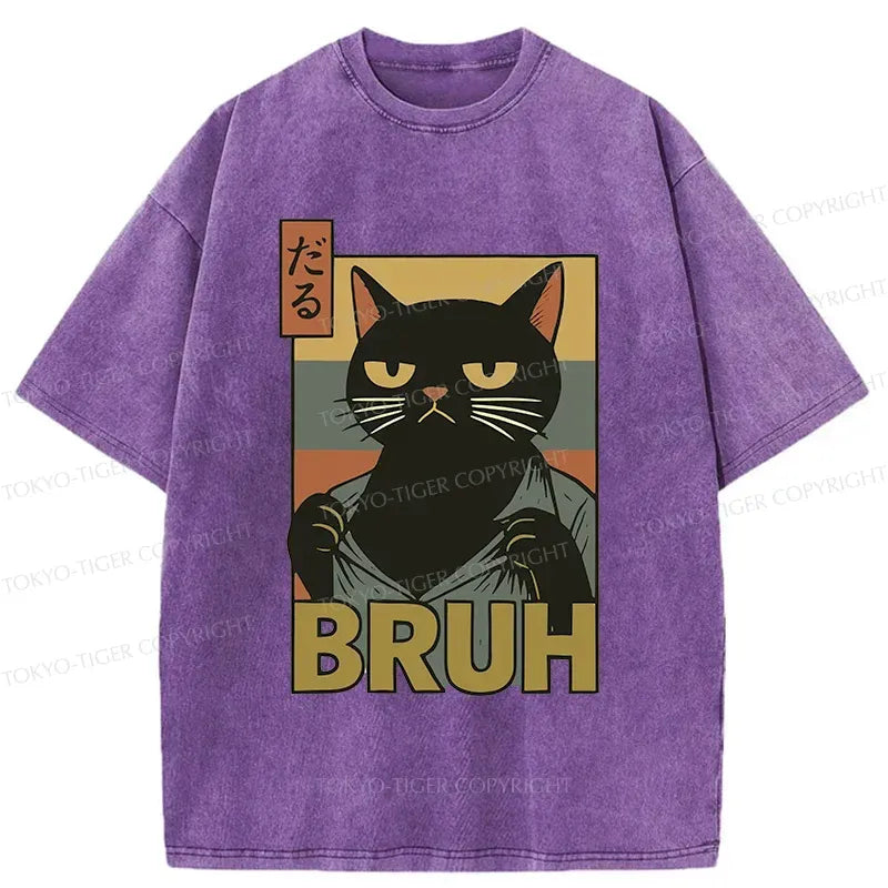 Kyoto-Lion Black Cat Bruh Washed T-Shirt