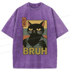 Kyoto-Lion Black Cat Bruh Washed T-Shirt