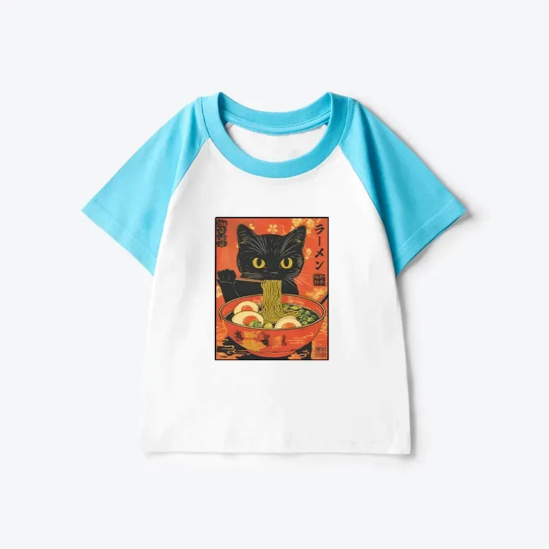 Japanese vintage black cat ramen raglan shirt