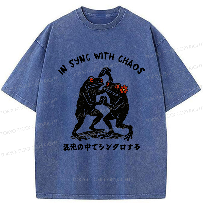 Kyoto-Lion Dancing Frogs:In Sync With Chaos Washed T-Shirt