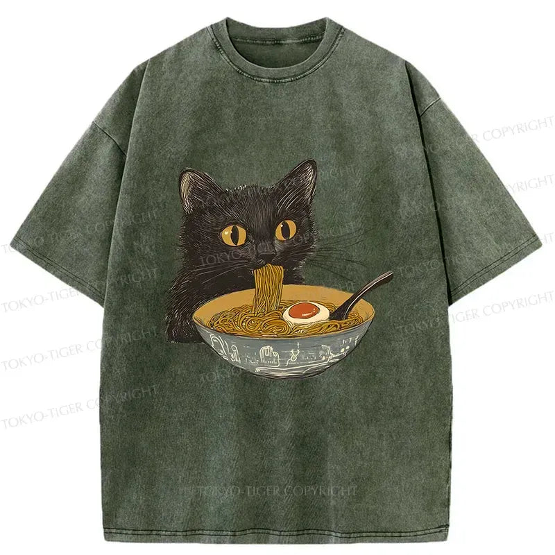 Washed unisex cat t-shirt streetwear