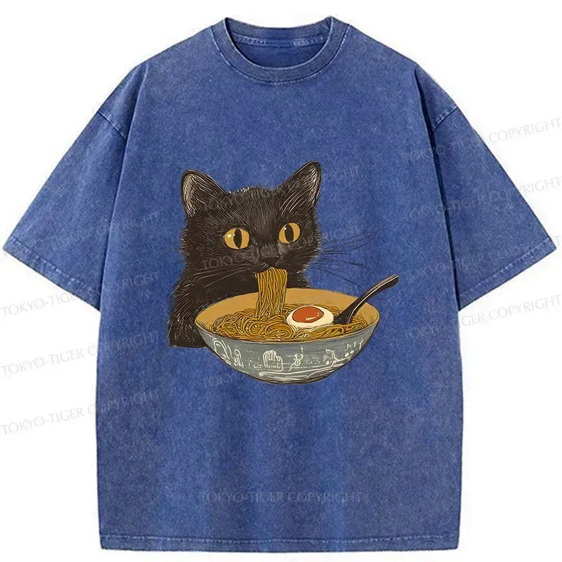 Cat eating tonkotsu ramen vintage tee
