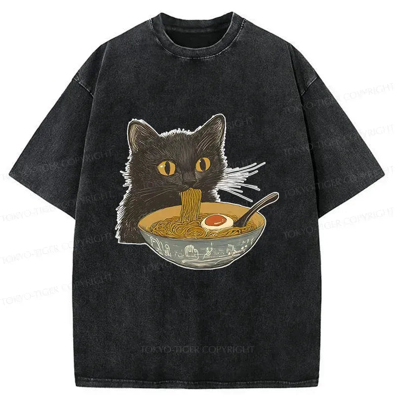 Japanese cat ramen t-shirt for daily wear